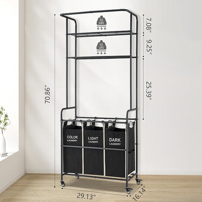 Laundry Sorter 3 Section, Laundry Hamper Cart - Image 6