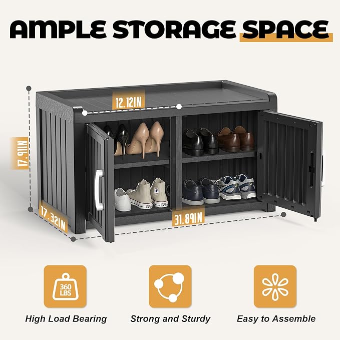 ROJIK Shoe Bench Waterproof UV-Resistant, 2-Tier Storage Cabinet - Image 3