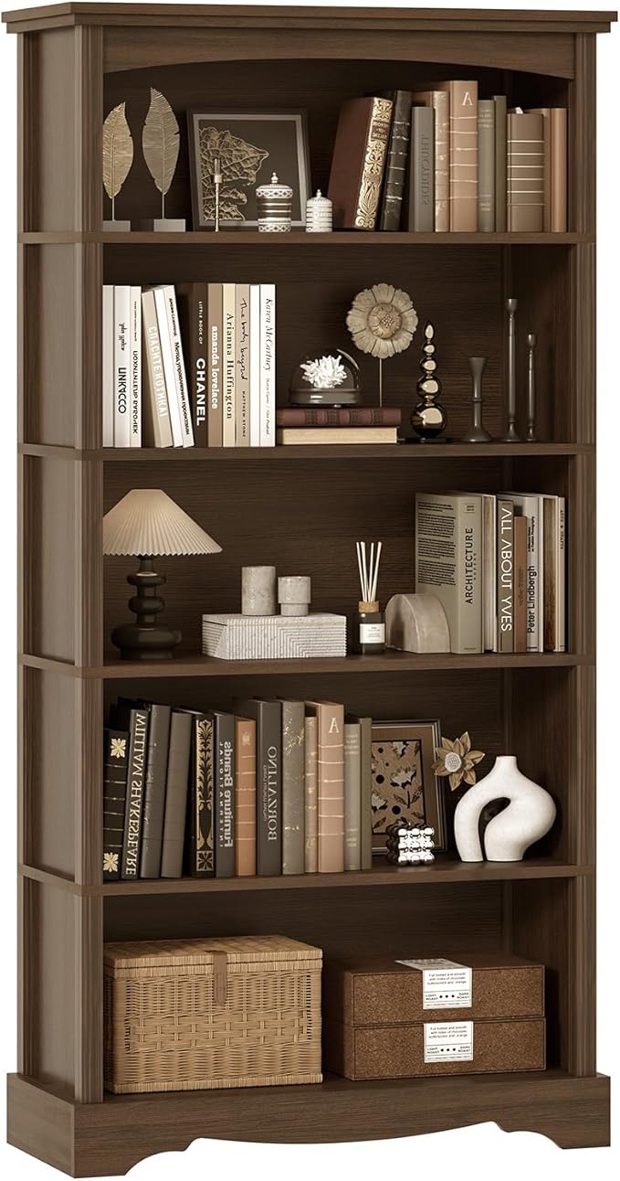 TVU 5-Tier Wooden Bookshelf, 31.5" W x 65" H ×9.9" D Bookshelf by TVU