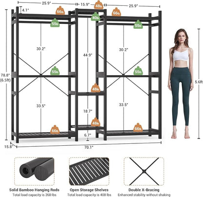Homykic Bamboo Closet System Clothes Rack, Large Freestanding Garment Rack - Image 4