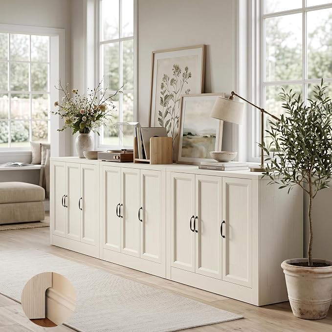118" Buffet Cabinet with Storage, Modular Sideboard with Floor Base & Baseboard by Foxemart