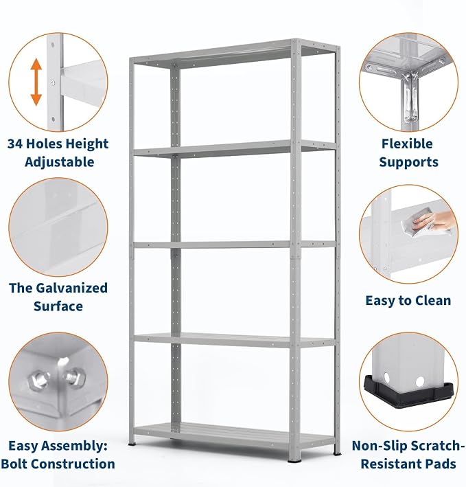 2500 LBS Capacity Heavy Duty Steel Shelving Unit, 5-Tier Garage Storage Shelves - Image 4