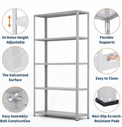2500 LBS Capacity Heavy Duty Steel Shelving Unit, 5-Tier Garage Storage Shelves - Image 4