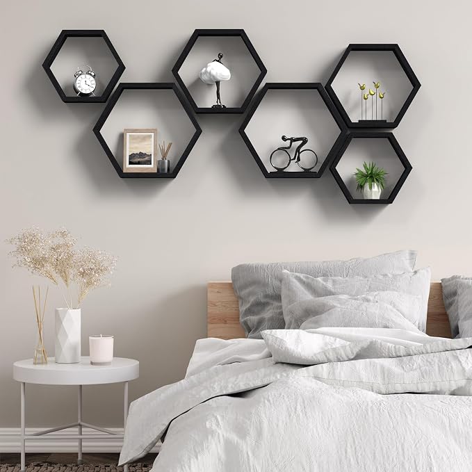 CADUKE Hexagon Floating Shelves Set of 3, Wooden Honeycomb Shelves - Image 5