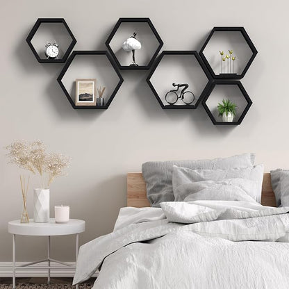 CADUKE Hexagon Floating Shelves Set of 3, Wooden Honeycomb Shelves - Image 5