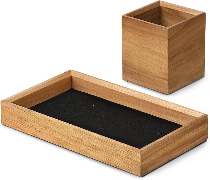 HULISEN Wooden Desk Organizer Tray, Pencil Holder - Image 8