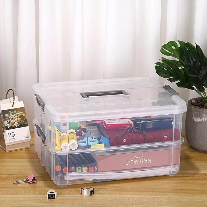 BTSKY 2 Layer Stack & Carry Box, Plastic Multipurpose Portable Storage - Image 5