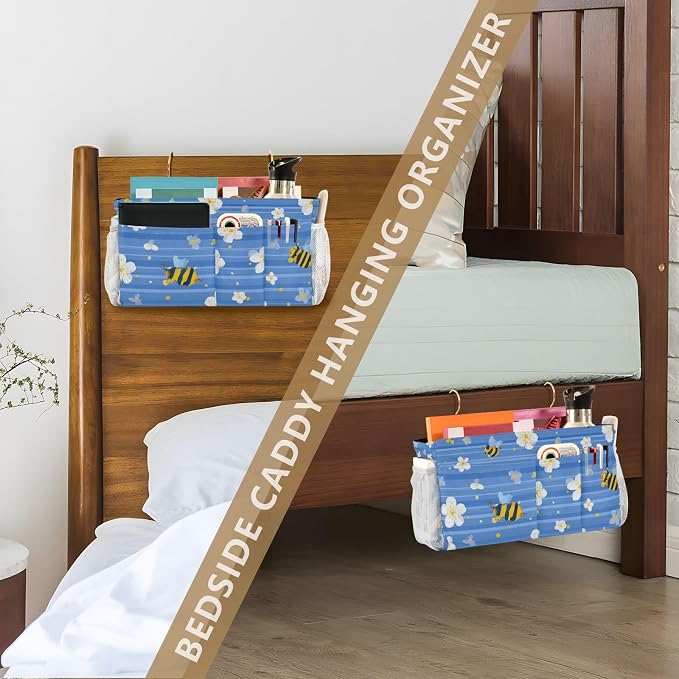 Blue Striped Sakura Bees Bedside Caddy - Image 7