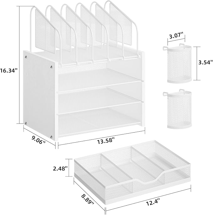 Marbrasse Desk organizer with Drawer, 4-Tier Wooden File Organizer with 5 - Image 6