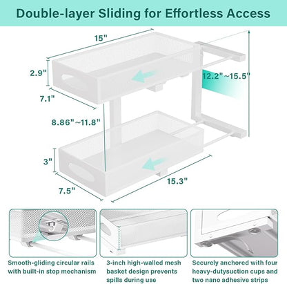 Under Sink Organizer, 1 Pack 2 Tier Metal Slide Out Pull Out Cabinet Organizer - Image 2