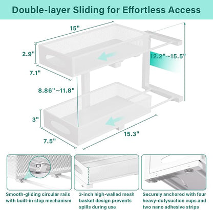 Under Sink Organizer, 2 Pack 2 Tier Metal Slide Out Pull Out Cabinet Organizer - Image 2