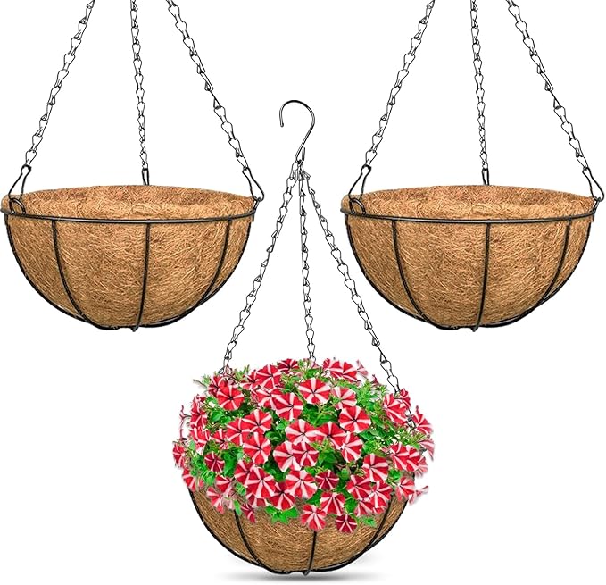 3 Pack 14 Inch Hanging Baskets for Plants Outdoor Indoor, Metal Hanging by ZeeDix