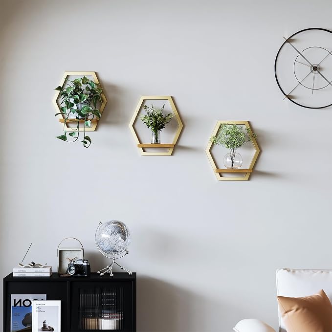 3 Pack Solid Wood & Heavy Duty Metal Wall Plant Stands, 25 LB Load Boho Arch - Image 2