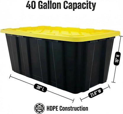 40 Gallon Stackable Lidded Plastic Storage Bins, 2 Pack Black Yellow | Snap - Image 3