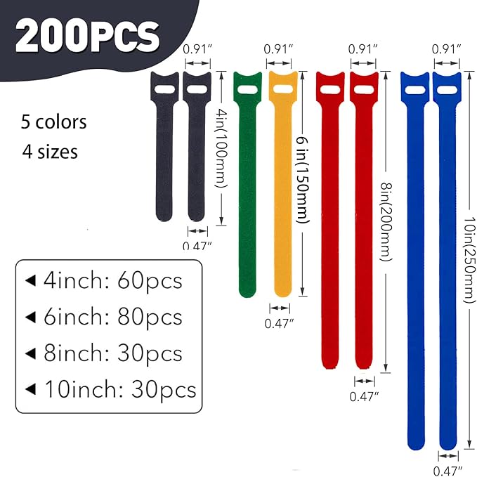 MVYC 200PCS Reusable Cable Ties Wire Ties Cord Organizer Cable Organizer - Image 2