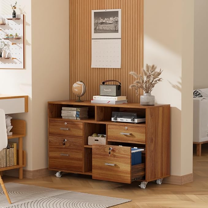 VINGLI Wide 4 Drawer Lockable Rolling File Cabinet - Image 2