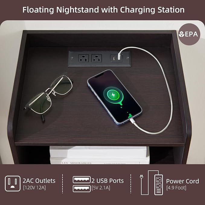 Modern Fluted Floating Nightstand Wall Mounted Set of 2- Bedside Table - Image 4