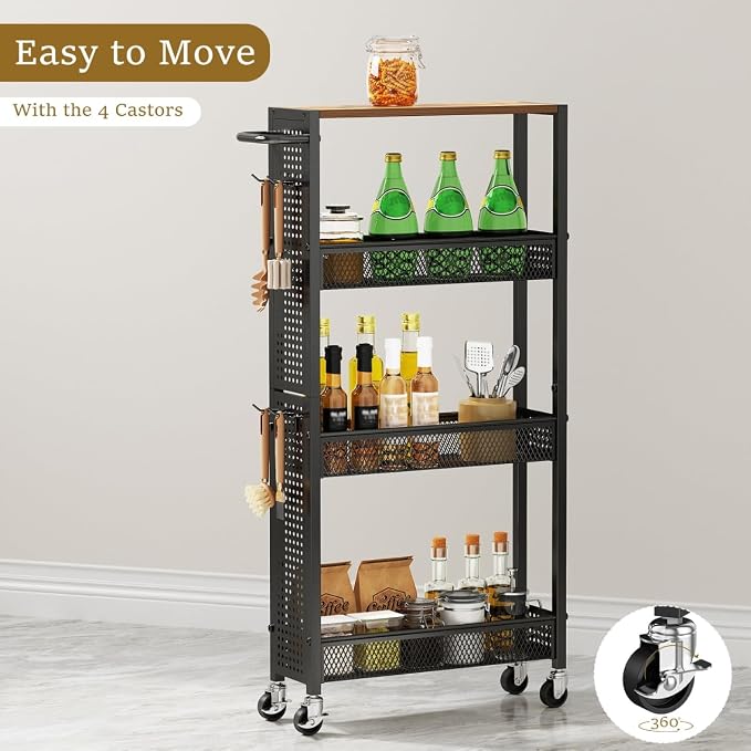 Utility Slim Storage Cart 4 Tier Small Rolling Kitchen Laundry Room - Image 7