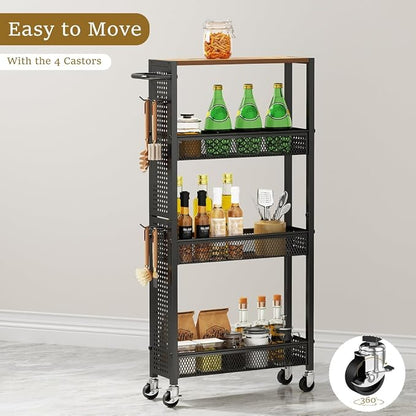 Utility Slim Storage Cart 4 Tier Small Rolling Kitchen Laundry Room - Image 7