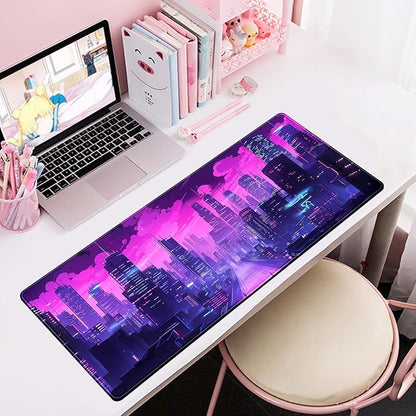 Desk Pad Cyberpunk Purple Desk Mat City Skyline Gaming Extended Mouse Pad Big - Image 6