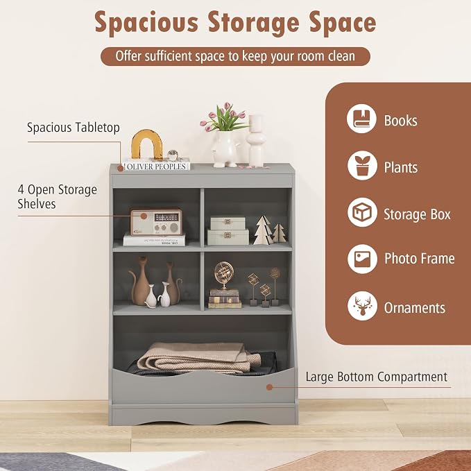 Storage Organizer, Small Bookcase w/ 4 Open Cubes & 1 Bottom Compartment - Image 5