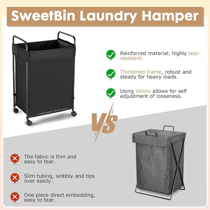 120L Laundry Hamper with Wheels, Rolling Laundry Sorter cart with Metal Frame - Image 5