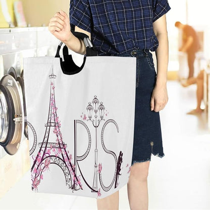 Tower Eiffel With Paris Lettering Large Laundry Hamper with Handle Foldable - Image 6