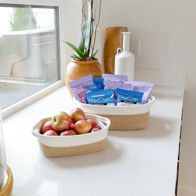 NaturalCozy 5-Piece Rectangle Storage Basket Set- Natural Cotton Rope Woven - Image 3