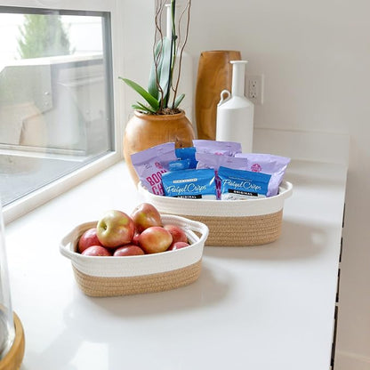 NaturalCozy 5-Piece Rectangle Storage Basket Set- Natural Cotton Rope Woven - Image 3