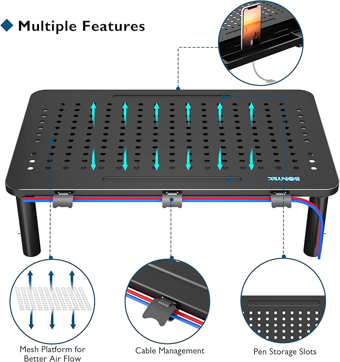 BONTEC 1 Pack Adjustable Monitor Stand Riser - Image 4
