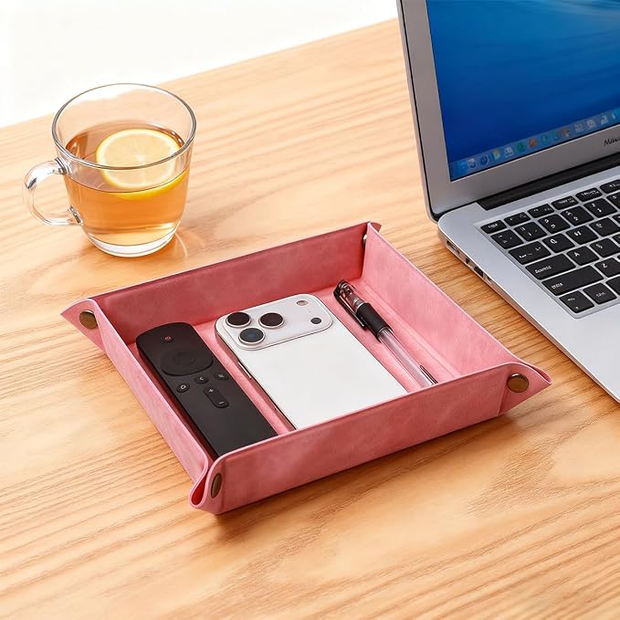 Valet Tray Desktop Storage Organizer – Premium PU Leather Catchall Bedside - Image 6
