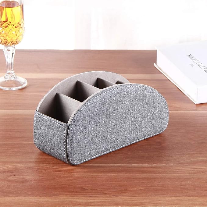 TV Remote Control Holder with 5 Compartments, Pu Leather Remote Caddy/Box/Tray - Image 4