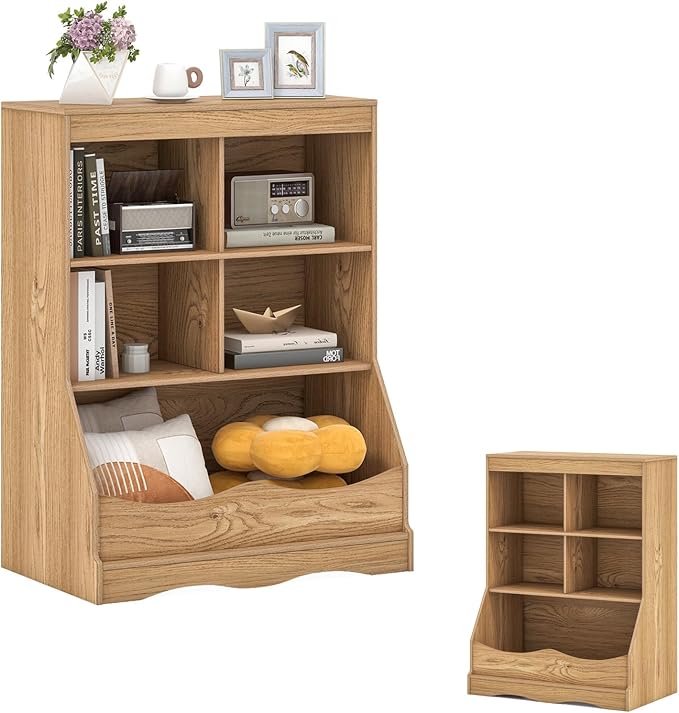 Storage Organizer, Small Bookcase w/ 4 Open Cubes & 1 Bottom Compartment by DREAMADE