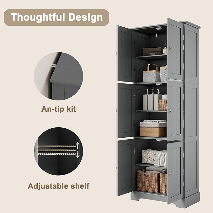 ChooChoo 63.2" Tall Bathroom Storage Cabinet - Image 6