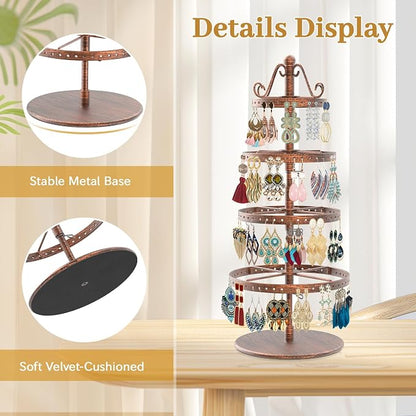 MODOWEY Rotating Earring Holder Organizer Stand, 4 Tier Adjustable Metal - Image 5