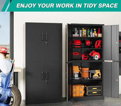 Metal Storage Cabinet with 3 Adjustable Shelves, Garage Storage Cabinet with - Image 4