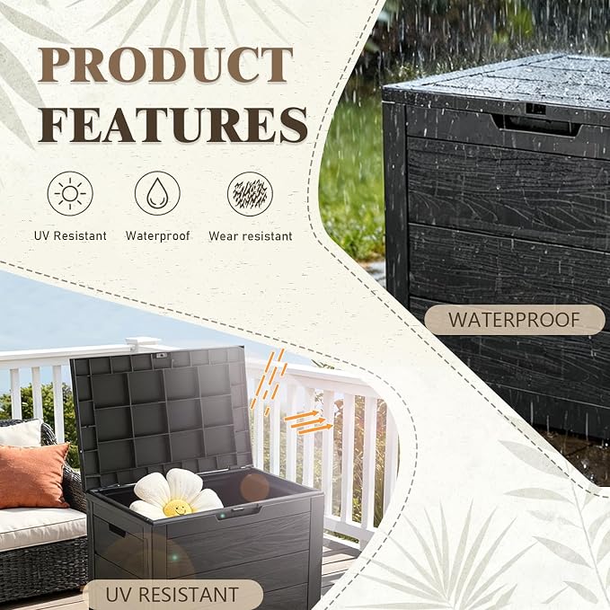 35 Gallon Outdoor Storage Box Waterproof, Deck Boxes Outdoor Waterproof - Image 4