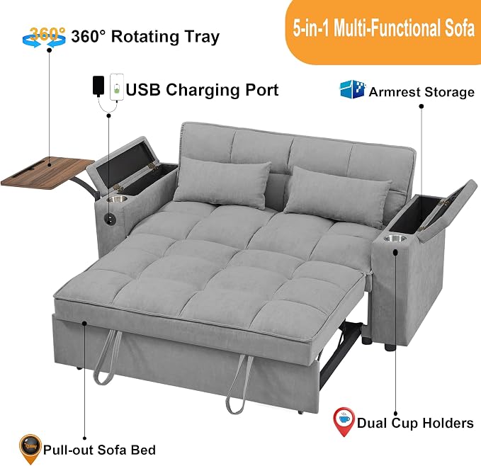 hansones 65" 3-in-1 Sofa Bed, Pull Out Sleeper Sofa - Image 3