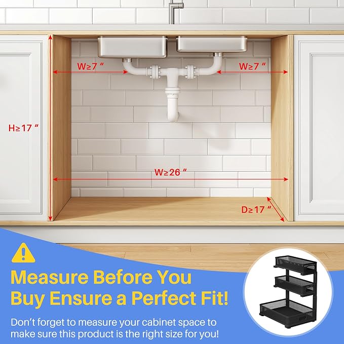 Under Sink Organizer, Height Adjustable Slide out Storage Drawer Rack - Image 2