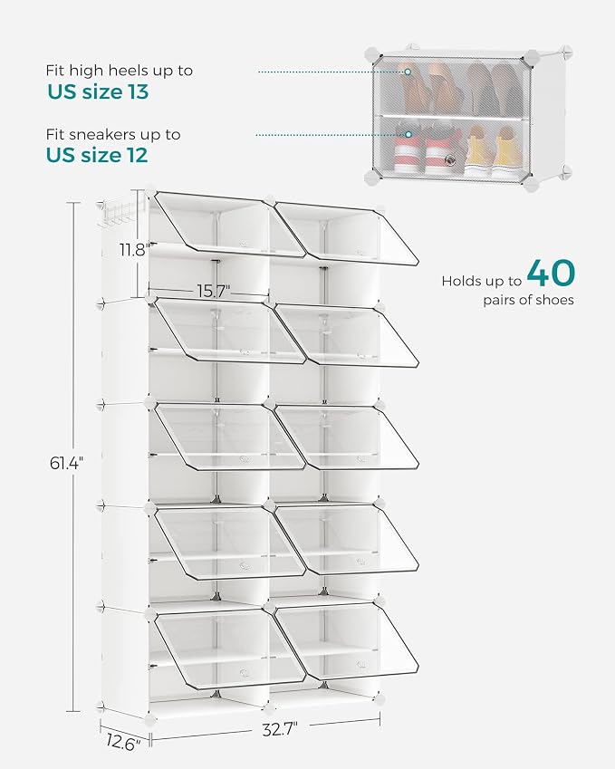 SONGMICS Shoe Rack Organizer, 10-Tier Shoe Storage Cabinet - Image 3