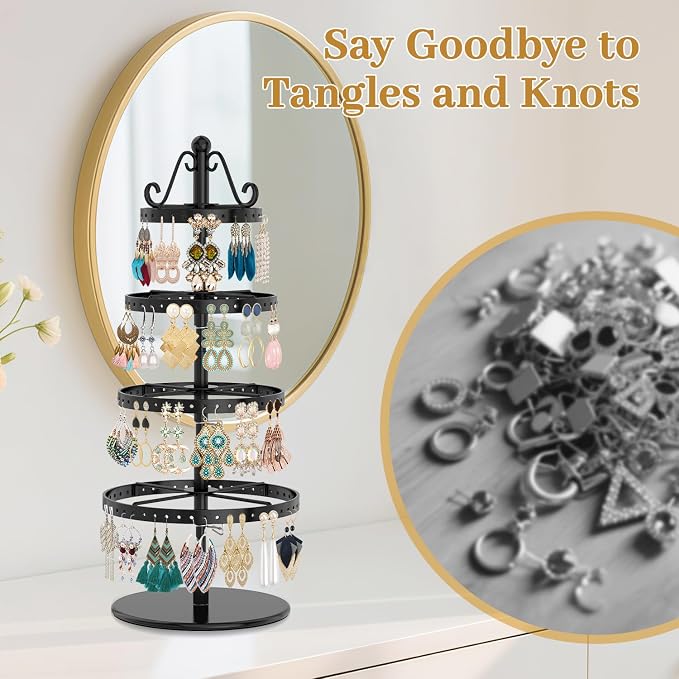MODOWEY Rotating Earring Holder Organizer Stand, 4 Tier Adjustable Metal - Image 6
