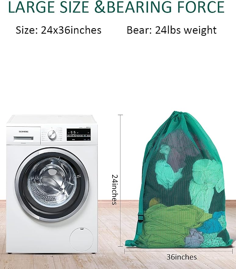 Mesh Laundry Bags with Adjustable Shoulder Strap, Drawstring Closure, Mixed - Image 4