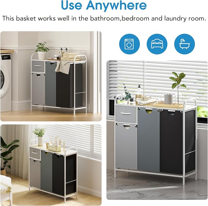 Yecaye Laundry Sorter 3 Section, Laundry Hamper - Image 6