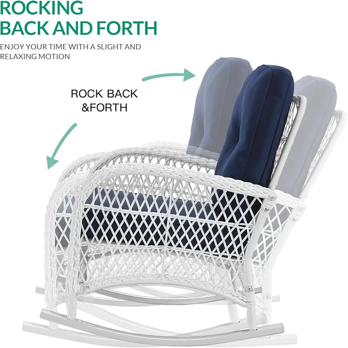 VIVIJASON 3-Piece Outdoor Conversation Bistro Set, Patio Wicker Rocking Chairs - Image 3