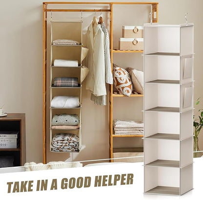 2 Pack 6-Shelf Hanging Closet Storage, Strong Frame Beige Closet Organizer - Image 7