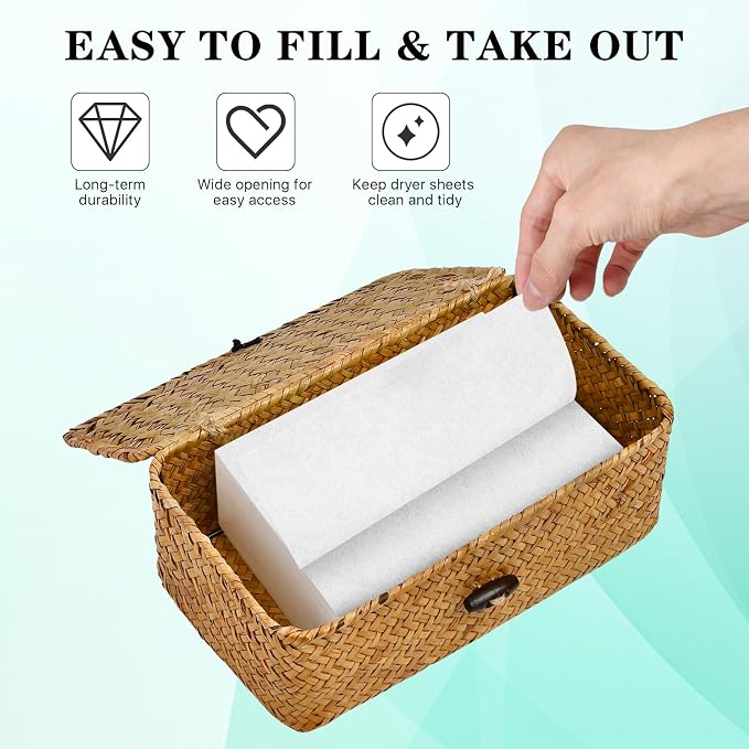 Dryer Sheet Holder, Woven Seagrass Dryer Sheet Container - Image 4