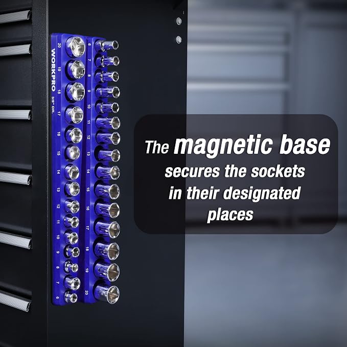 WORKPRO Magnetic Socket Organizer, 3/8-Inch Metric Socket Holder, Socket Trays - Image 7