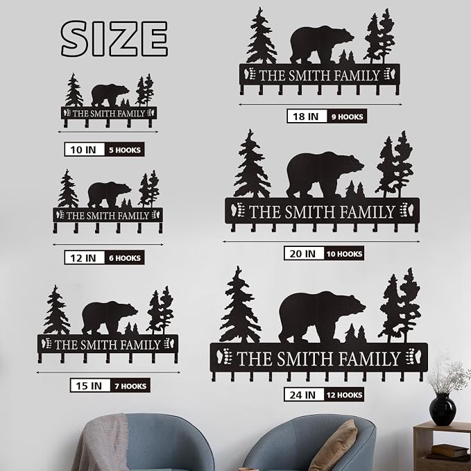 Personalized Key Holder for Wall, Custom Metal Black Bear Coat Hook Key Holder - Image 5