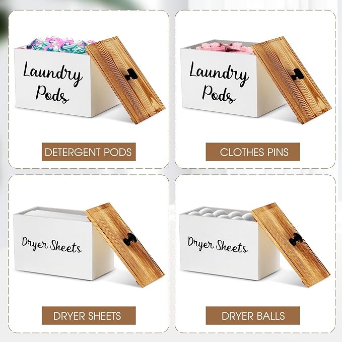Dandat 2 Pcs Wood Rustic Laundry Dryer Sheet Holder Pod Container - Image 3