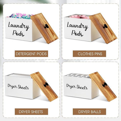 Dandat 2 Pcs Wood Rustic Laundry Dryer Sheet Holder Pod Container - Image 3